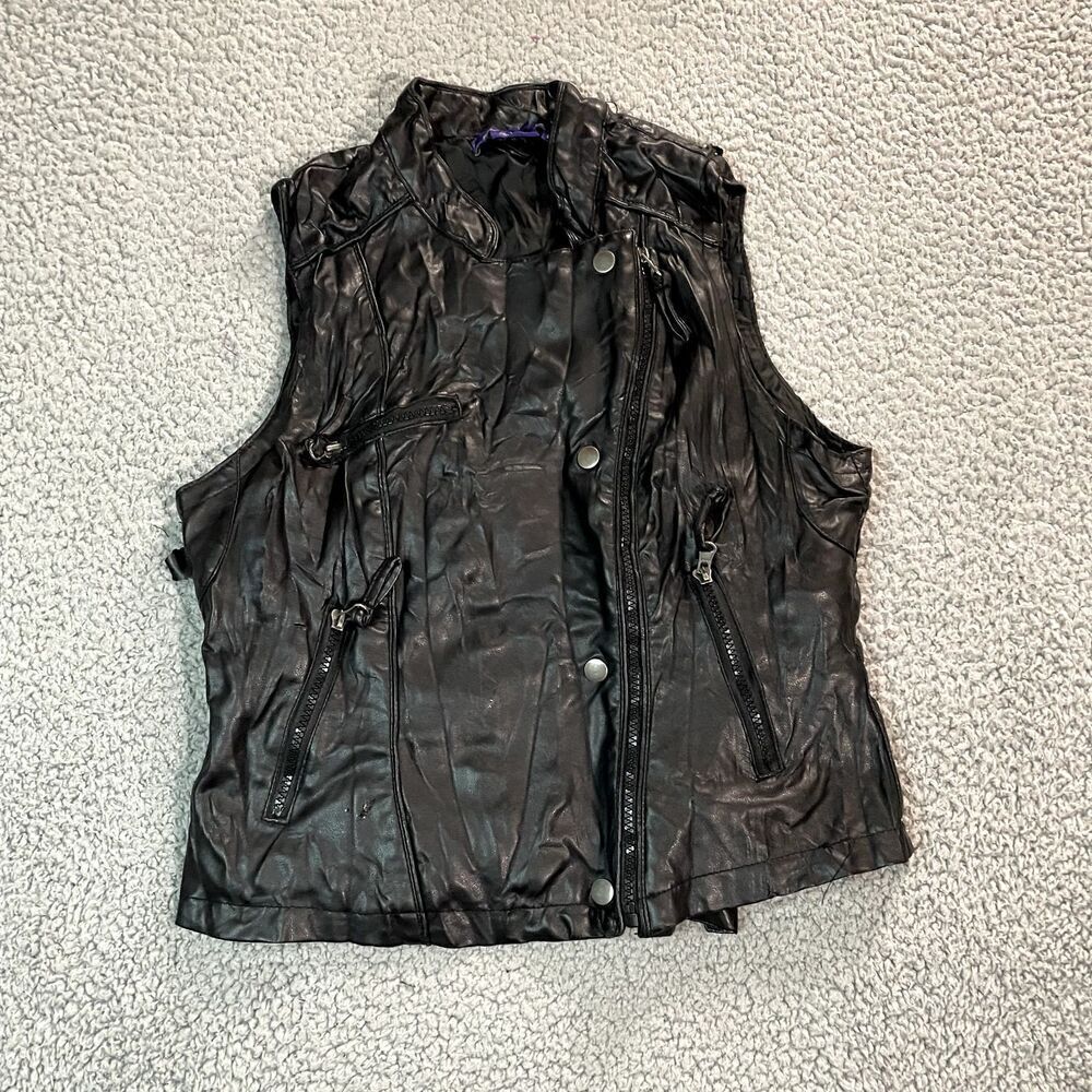 Y2K Miley Cyrus Max Vest Women's Faux Leather Biker Full Zip Black Large